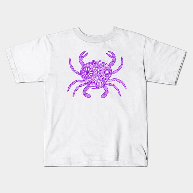 Mandala Crab (purple and white) Kids T-Shirt by calenbundalas